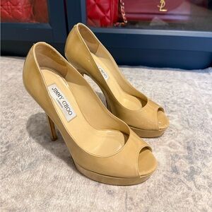 Jimmy Choo Beige Peep Toe Heels